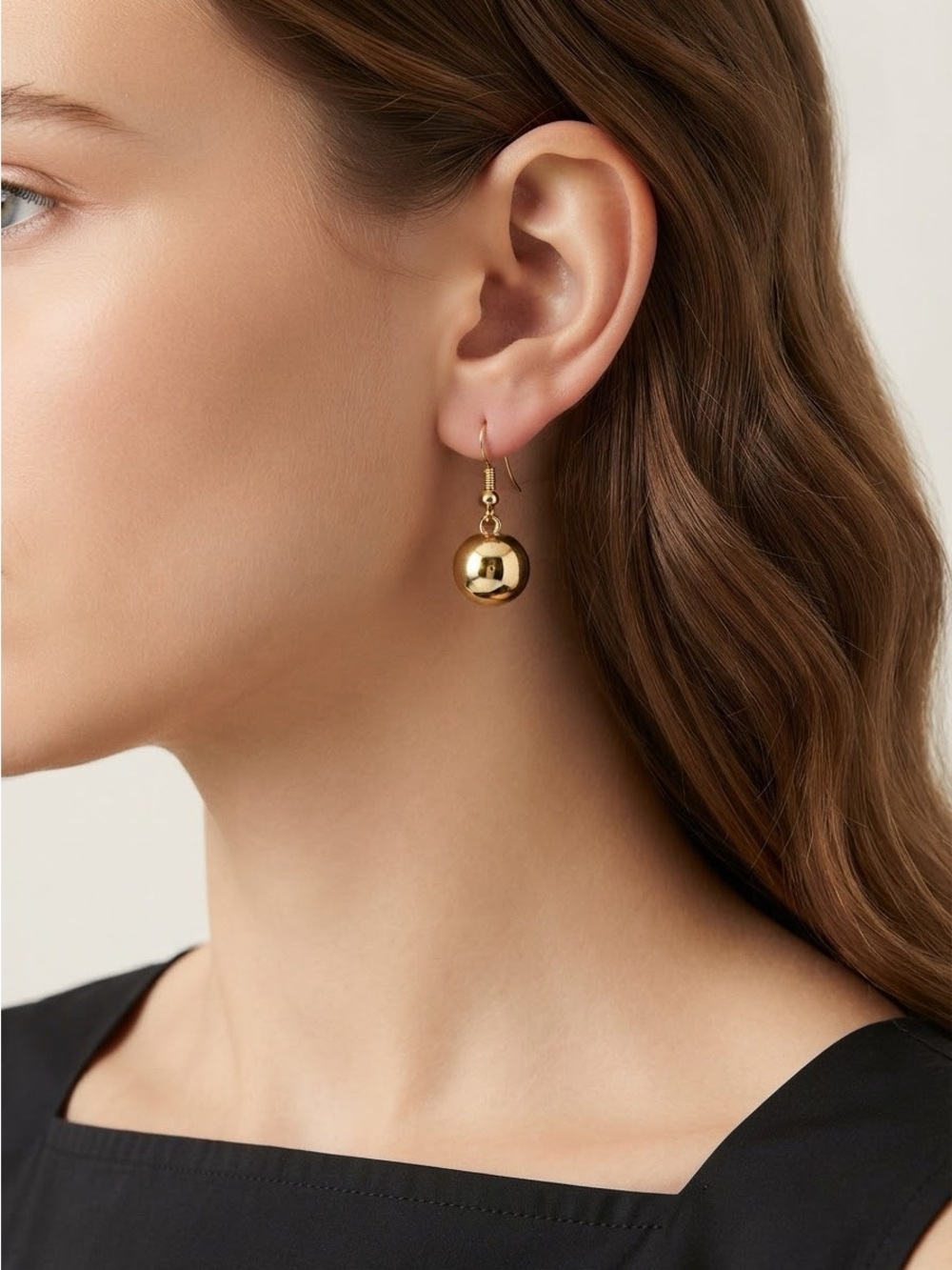 Gold Ball Drop Earrings | Minimalist Polished Sphere Dangle Earrings